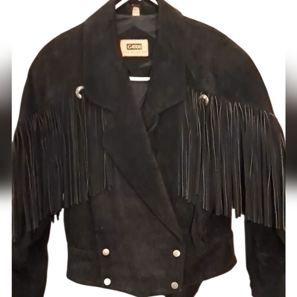 Vintage G4000 Black Fringe Women's Suede Leather Jacket. Size Small. - Picture 1 of 9